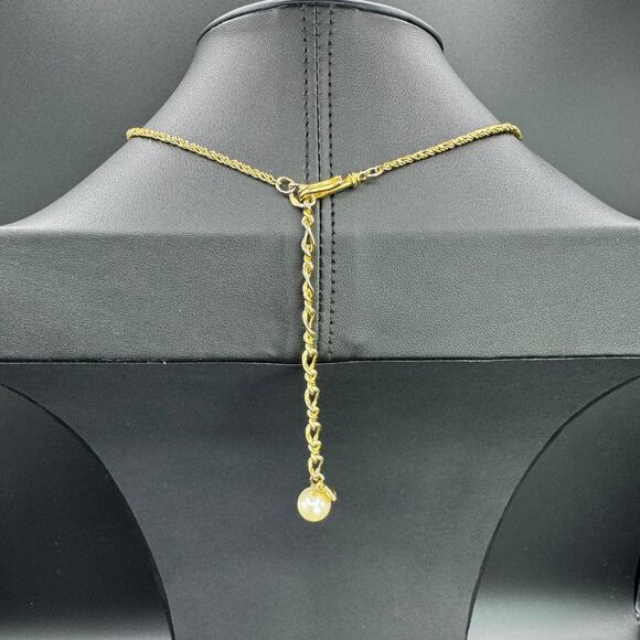 Vintage Liz Claiborne Beaded Pearl Pendant Gold Tone Solid Cable Chain Necklace - Picture 5 of 8